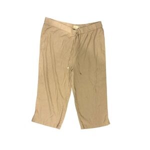 Michael Kors Womens XL Tan Linen Blend Drawstring‎ Elastic Waist Cropped Pants